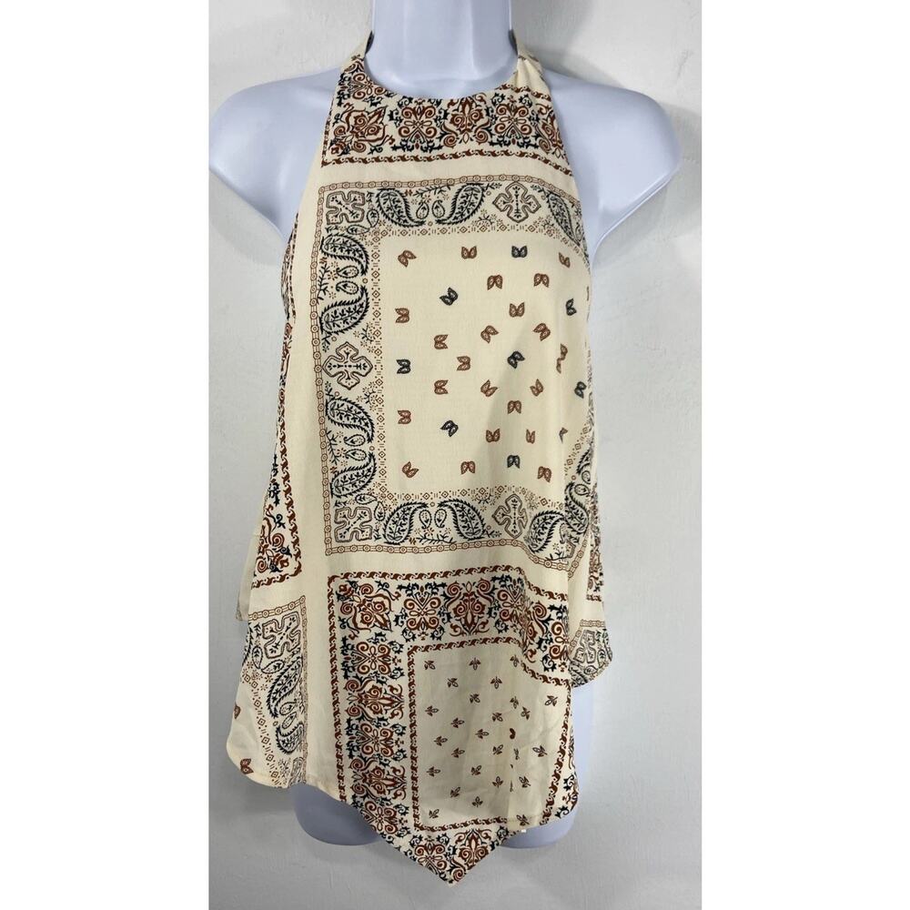 Anthropologie Cream and Brown Halter Top
